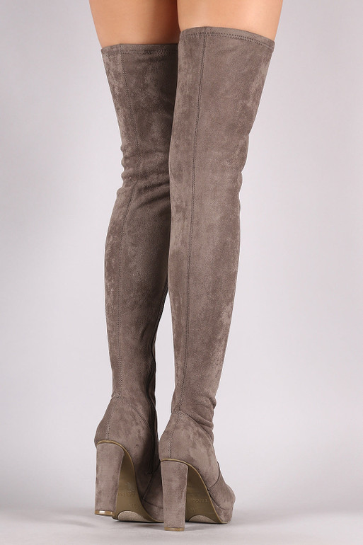 Bamboo Suede Almond Toe Chunky Heeled Over-The-Knee Boots Bamboo Suede Almond Toe Chunky Heeled Over-The-Knee Boots