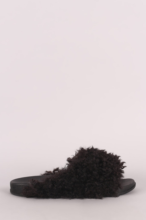 Bamboo Curly Shearling Fur Slide Sandal