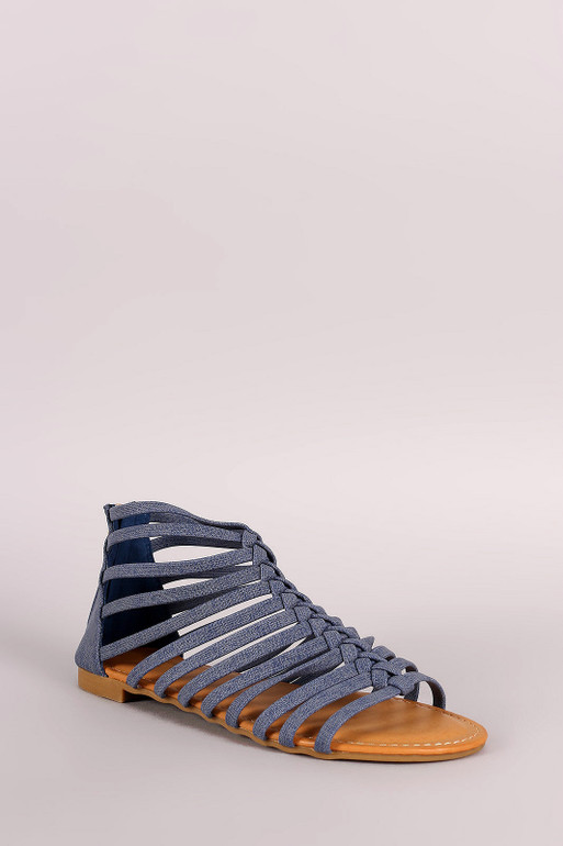 Bamboo Denim Strappy Knotted Gladiator Sandal