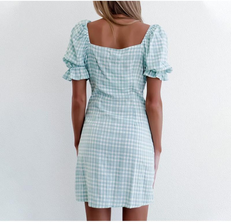 Off the Shoulder Plaid Mini Summer Dress Women