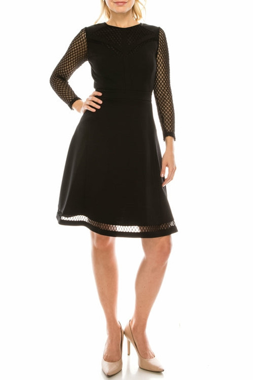 Adrianna Papell Day Crew Neck Long Sleeves Zipper Back Lace & Textured
