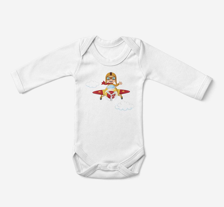 Cartoon Little Boy Operating Plane (Edition 2) Designed Baby Bodysuits