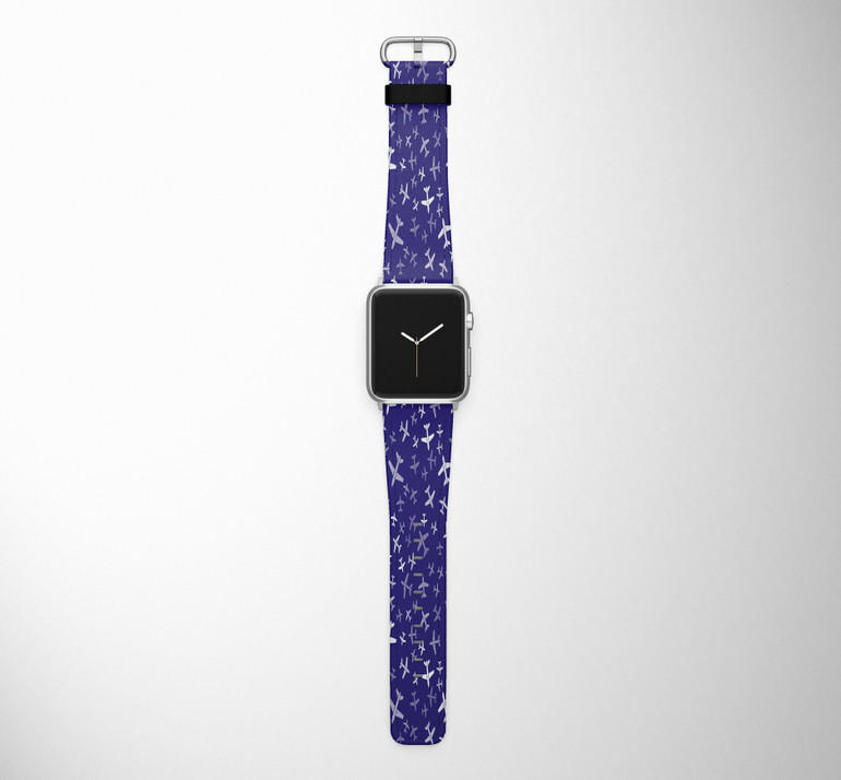 Different Sizes Seamless Airplanes Designed Leather Apple Watch Straps