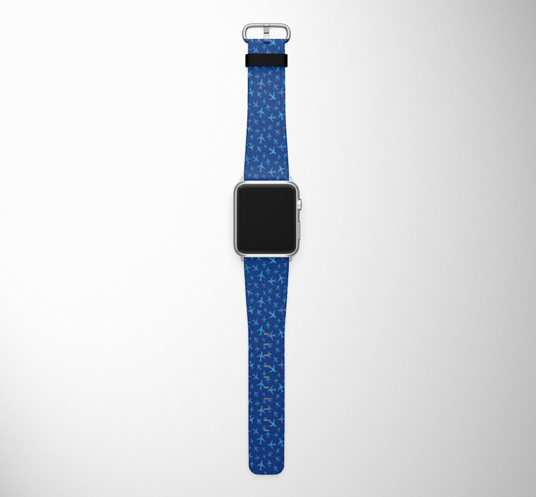 Many Airplanes Blue Designed Leather Apple Watch Straps