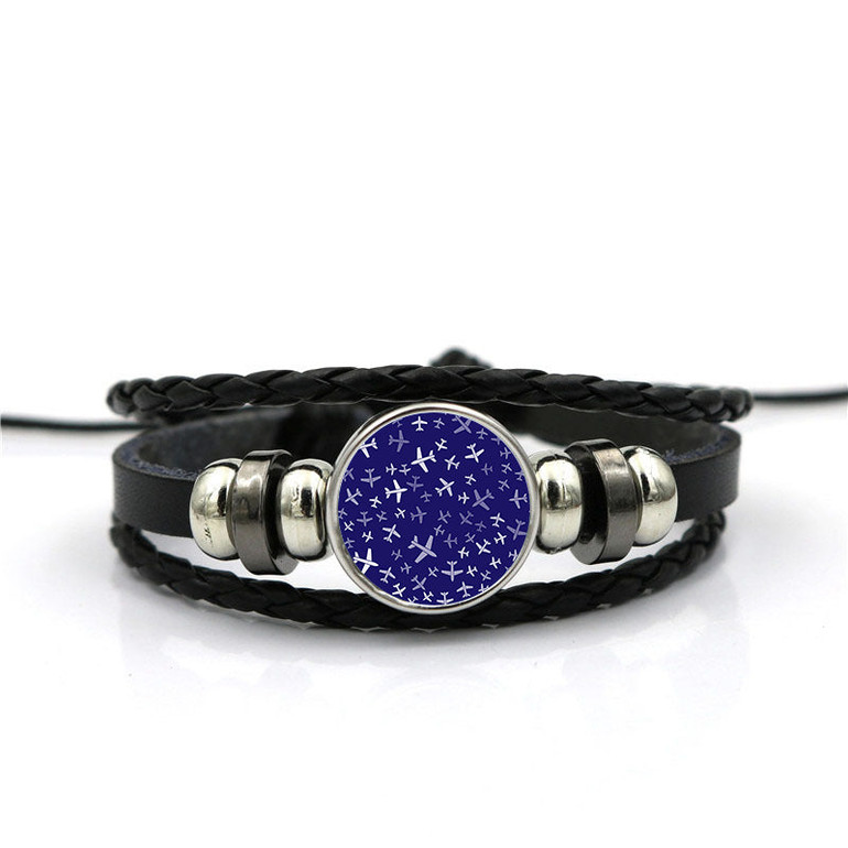 Different Sizes Seamless Airplanes Designed Leather Bracelets