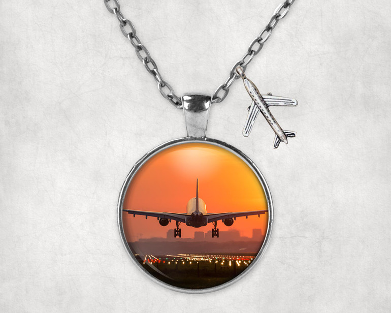 Amazing Airbus A330 Landing at Sunset Designed Necklaces