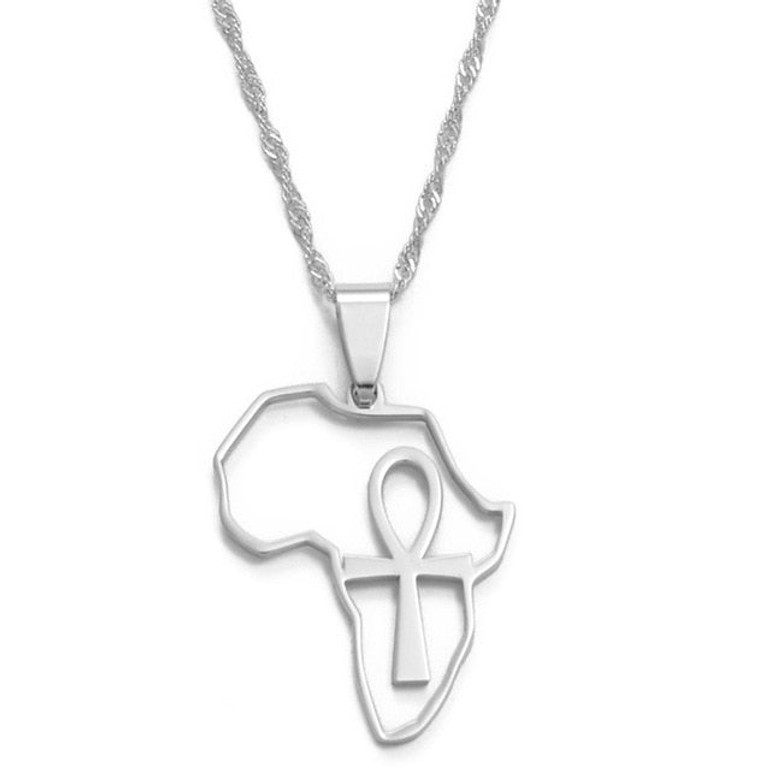 Africa Map & Ankh Pendant Necklace
