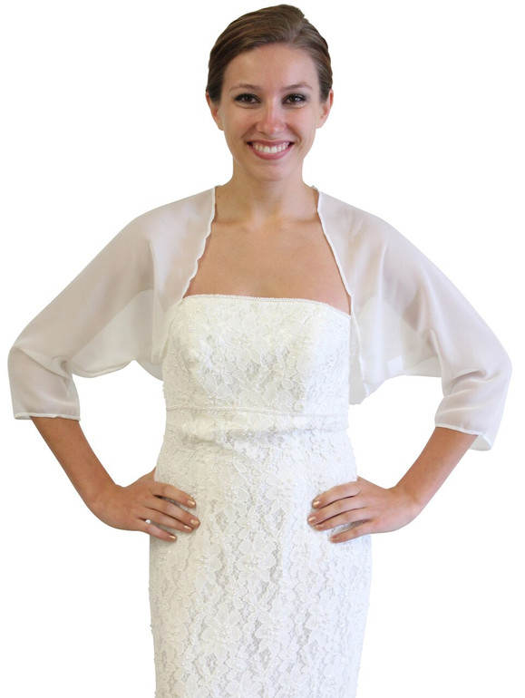 Ivory Navy Blue Chiffon Jacket, Chiffon Wedding jacket