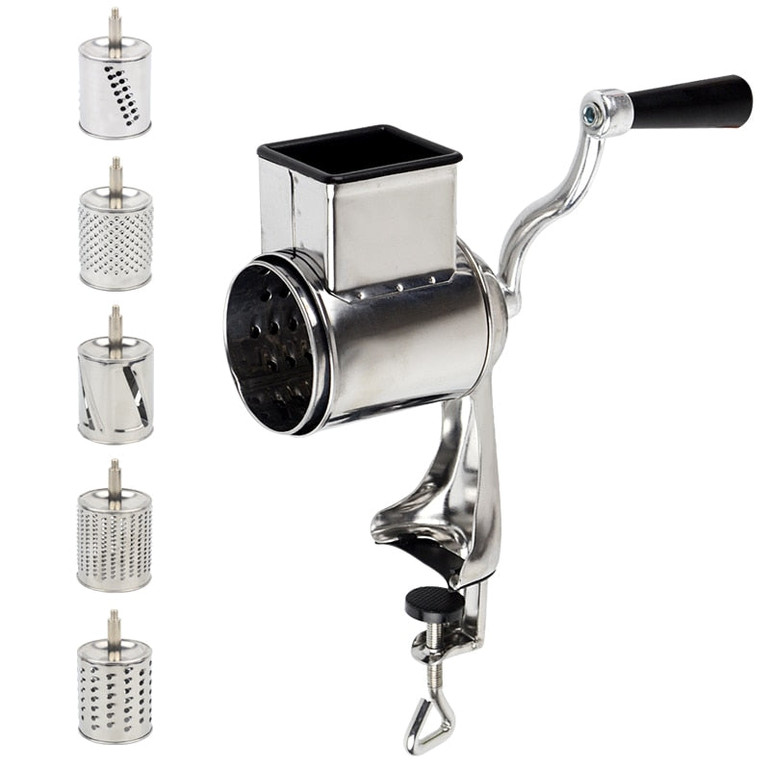 Multi functional kitchen rotary nut & cheese grater vegetable shredder fruits slicer with 5 drums kitchen chopper