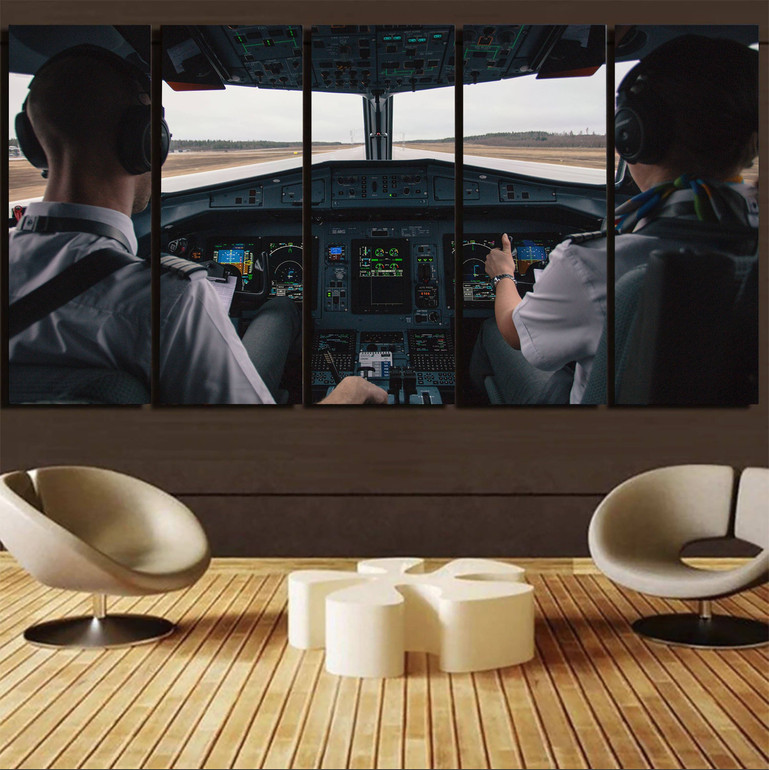 Departing Aircraft's Cockpit Printed Canvas Prints (5 Pieces)