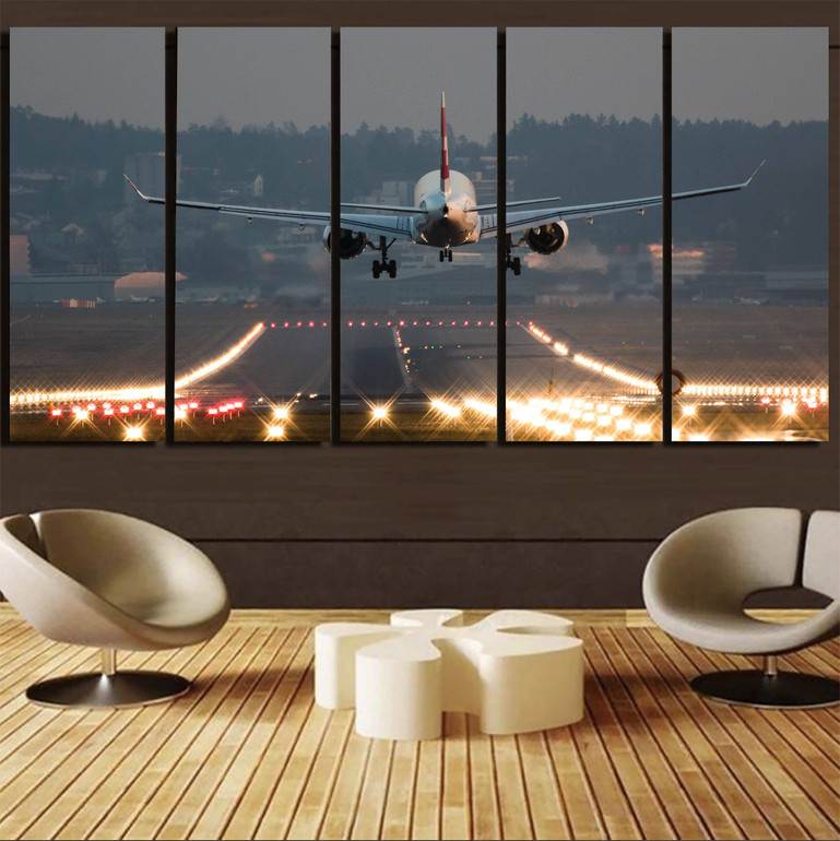 Magnificent Airplane Landing Printed Canvas Prints (5 Pieces)