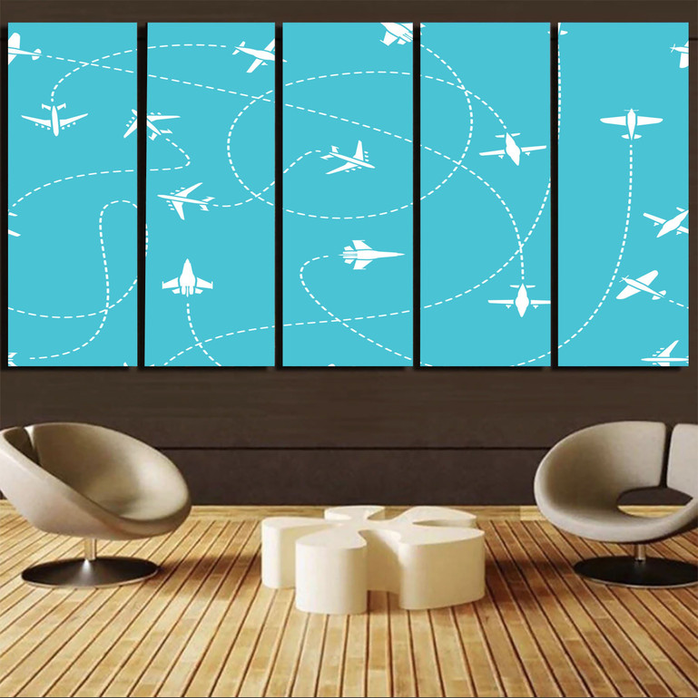 Travel The The World By Plane Canvas Prints (5 Pieces)