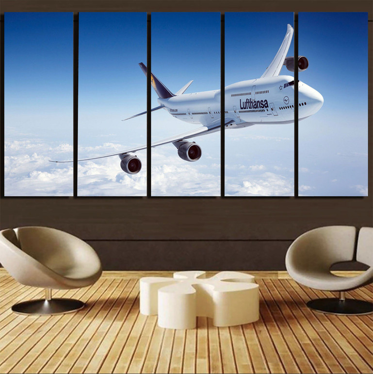 Cruising Lufthansa's Boeing 747 Printed Canvas Prints (5 Pieces)
