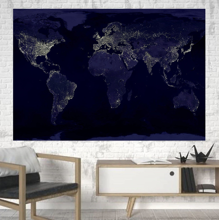 World Map From Space Printed Canvas Posters (1 Piece)