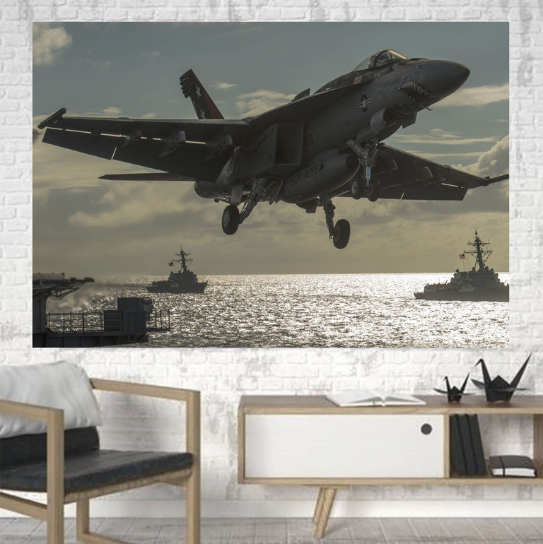 Deparing Jet from Sea Base Printed Canvas Posters (1 Piece)