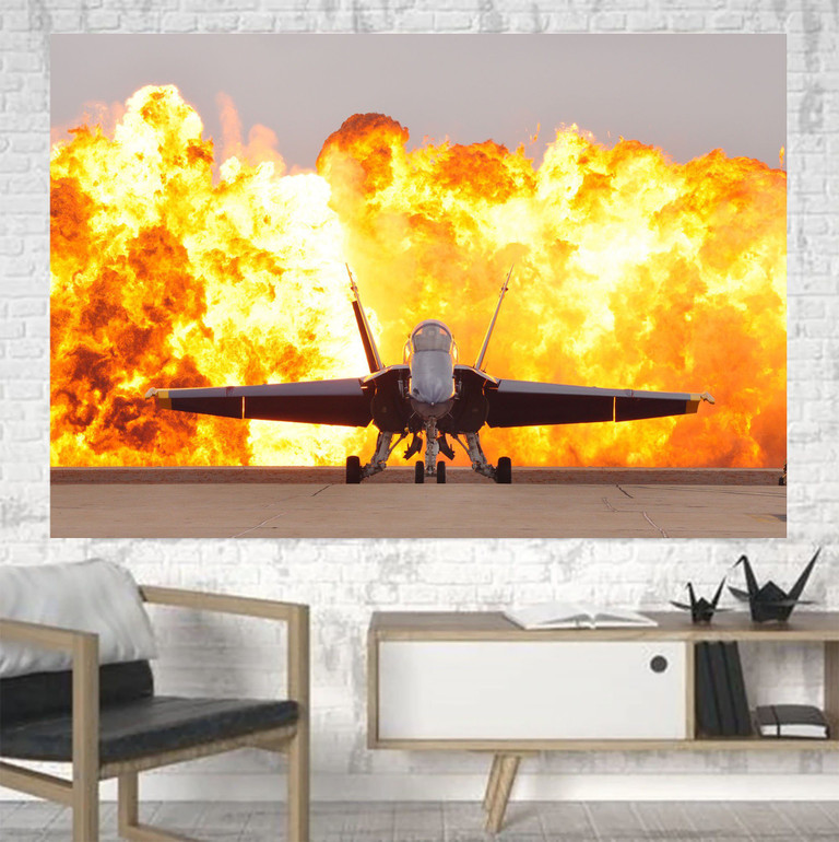 Face to Face with Air Force Jet & Flames Printed Canvas Posters (1 Piece)
