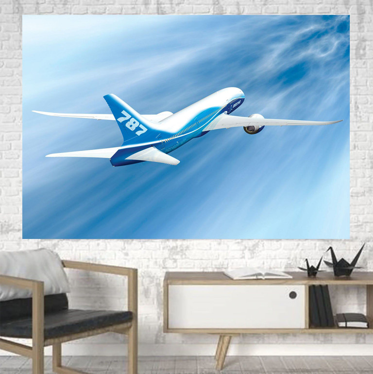 Beautiful Painting of Boeing 787 Dreamliner Printed Canvas Posters (1 Piece)