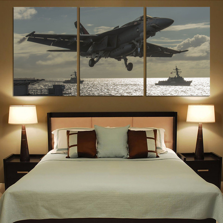 Deparing Jet from Sea Base Printed Canvas Posters (3 Pieces)