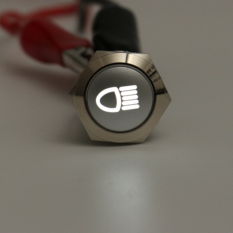 12V 19mm Silver Metal LED Push Button ON OFF Latching Switch Light Symbol