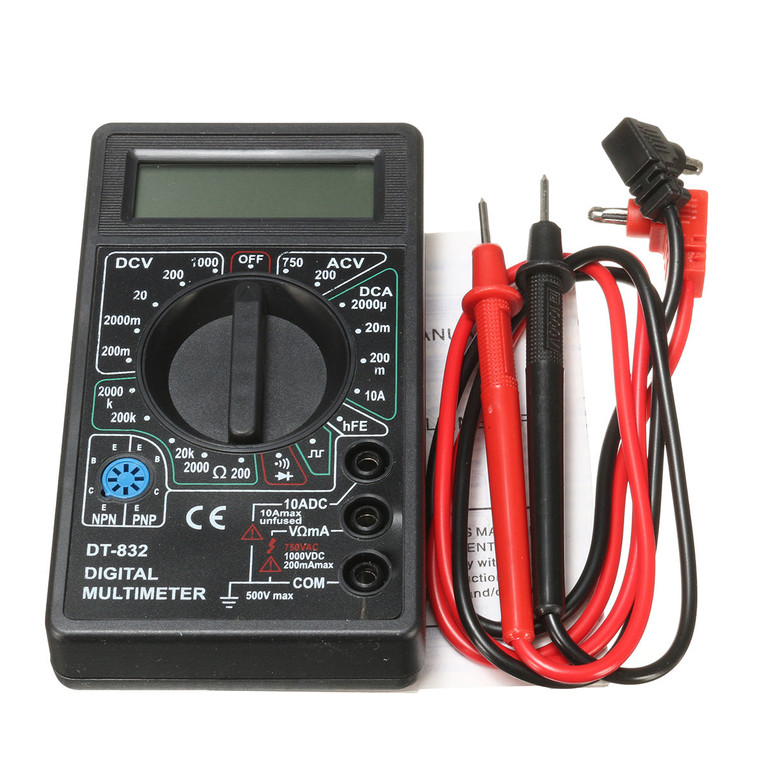 DANIU DT832 Digital LCD Multimeter Ohm Voltage Ampere Meter Buzzer Function with Test Probe