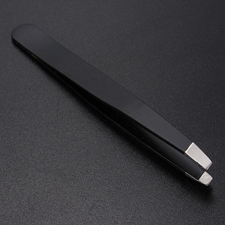 Stainless Steel Black Slanted Tip Tweezer Clip Tools