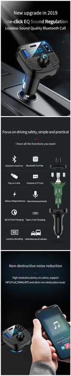 BT29 Car MP3 bluetooth Player QC 3.0 Charger FM Type-C Support 32GB USB TF Card
