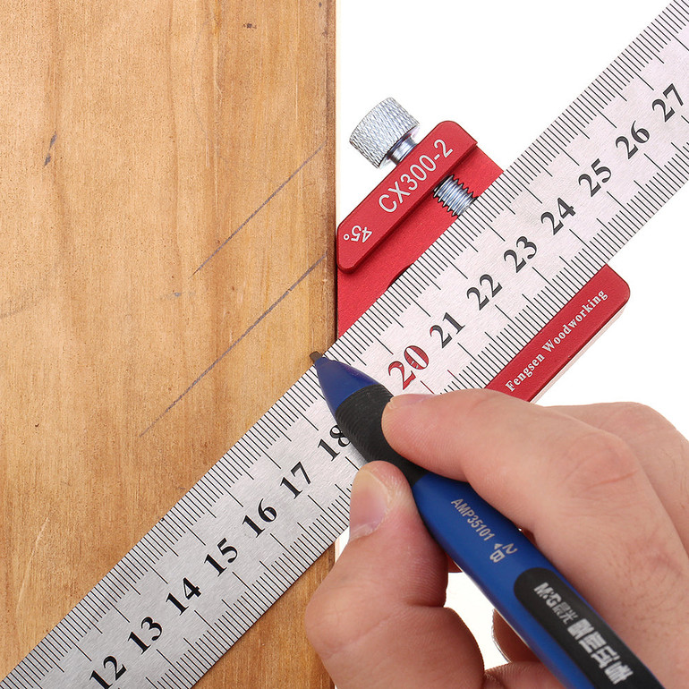 Drillpro CX300-2 Adjustable 45/90 Degree Metric and Inch Line Scribe Ruler Positioning Measuring Ruler 300mm Marking Ruler Woodworking Tool