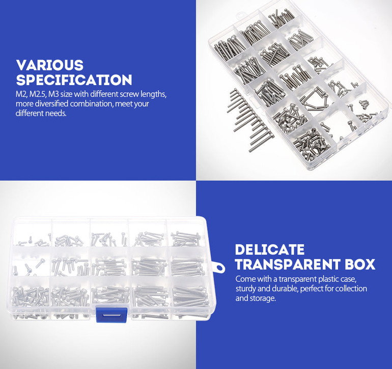 Suleve™ MXSS2 M2/M2.5/M3 Stainless Hex Socket Cap Head Screws Allen bolt Nut Assortment Kit 300pcs