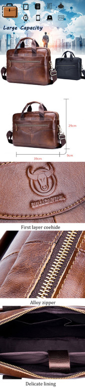 Men Genuine Leather Shoulder Bag Business Travel Crossbody Messenger Handbag Briefcase