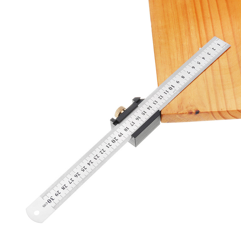 Woodworking Aluminum Alloy Metric and Inch 45 90 Degree Line Scribe Ruler Positioning Measuring Ruler 300mm Marking T-Ruler Woodworking Tool