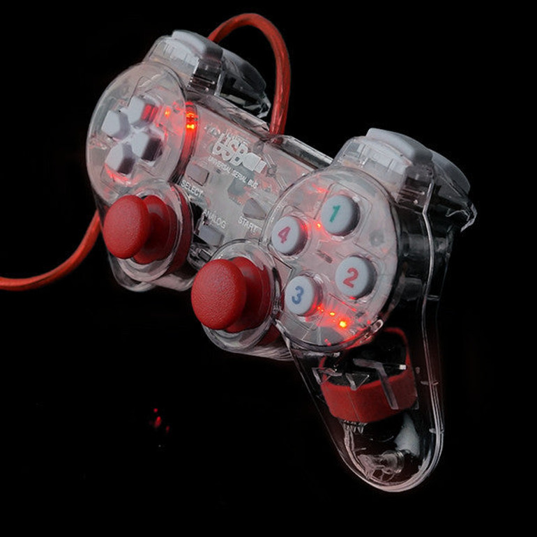 DATA FROG Transparent USB Wired Dual-vibration Feedback Gamepad Game Controller with Joystick for PC Games