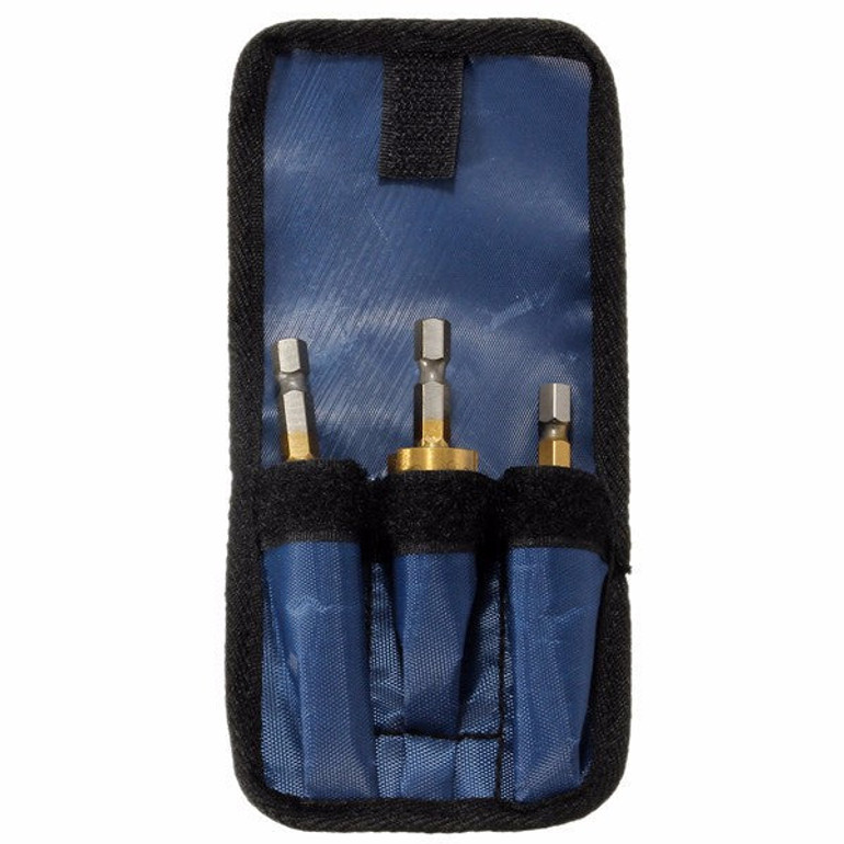 3pcs HSS 1/4 Inch Hex Shank Titanium Coated Step Cone Drill Bit Set in Pouch