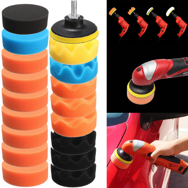 Drillpro 19PCS 80mm Flat Sponge Buff Buffing Pad Polishing Pad Kit Set