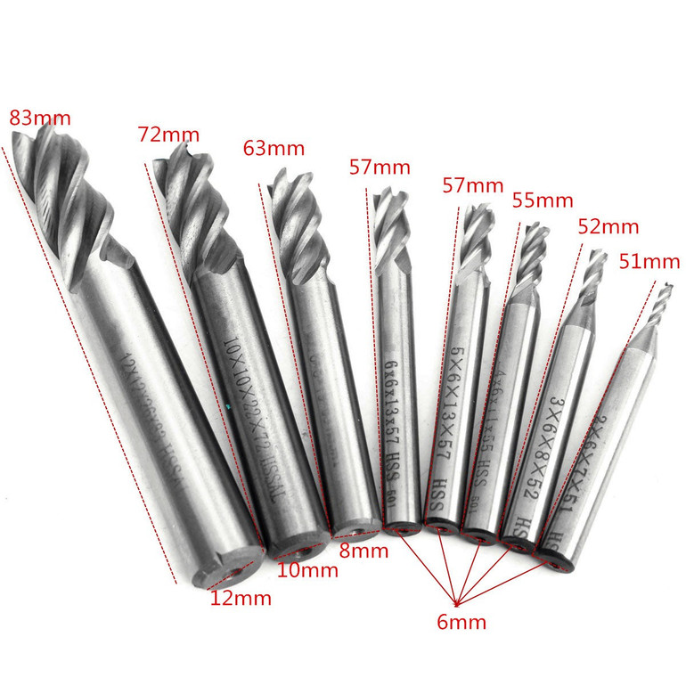 2-12mm HSS 4 Flute End Mill Cutter Straight Shank Milling Cutter Drill Bit CNC Tool