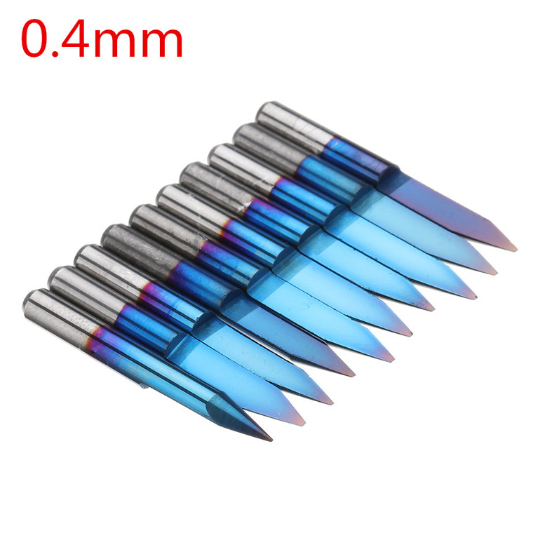 Drillpro 10pcs 0.1-1.5mm 30 Degree PCB Engraving Bit Blue Nano Coated Carbide CNC Flat Bottom Engraving Bit Router Tool