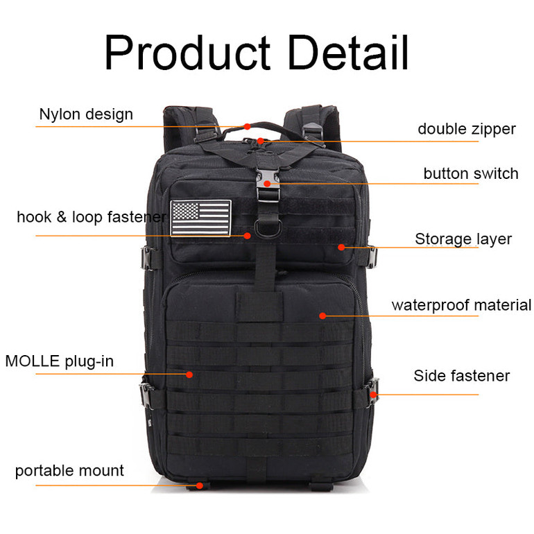 45L Tactical Army Military 3D Molle Assault Rucksack Backpack Outdoor Hiking Camping Traveling Bag