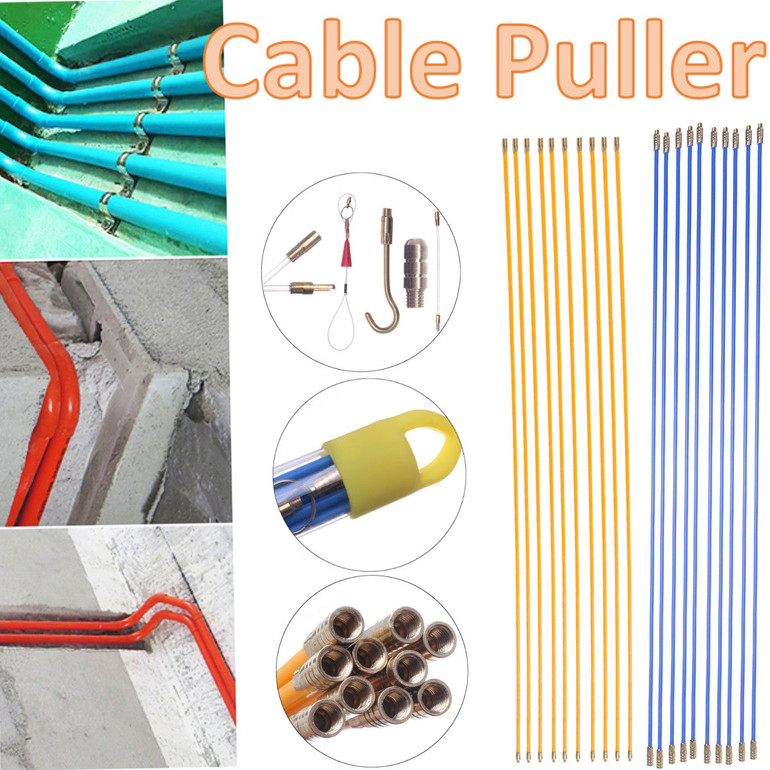10pcs L58cm D4mm Electrician Puller Wire Fiberglass Cable Wire Duct Rod Threader Pull Kit