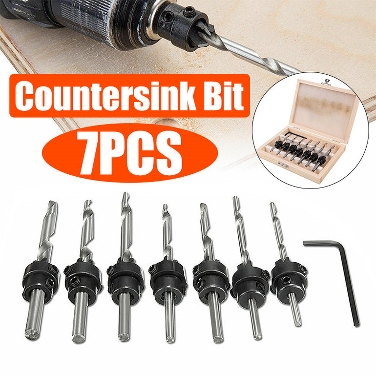 7pcs 1/8 to 7/32 Inch HSS Countersink Drills Bit Reamer Set Woodworking Chamfer
