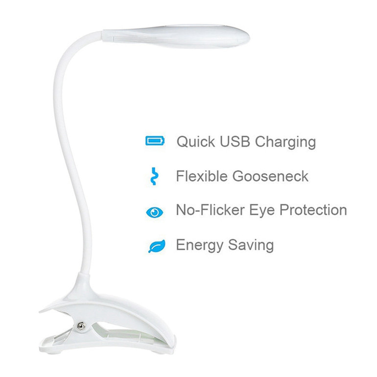 USB LED Reading Light Clip-on Clamp Bed Table Desk Lamp Night Light