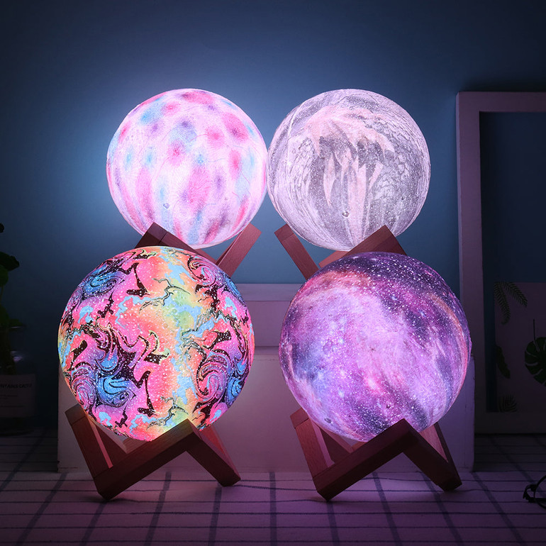 3D Printing Moon Lamp Christmas Decorations Space LED Night Light Remote Control USB Rechargeable Gift