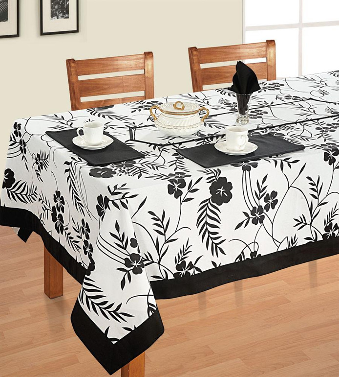 Black and White Floral - Tablecloth