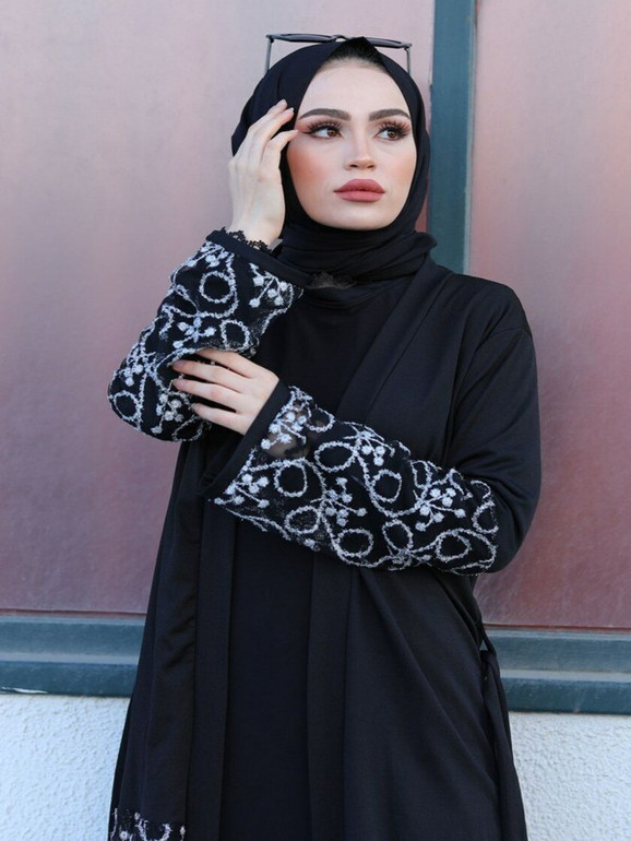 Abaya Dubai turkey Muslim hijab dress Silver Embroidered kaftan dresses Abayas Islamic clothing for women Musulman Femme dress Abaya Dubai turkey Muslim hijab dress Silver Embroidered kaftan dresses Abayas Islamic clothing for women Musulman Femme dress