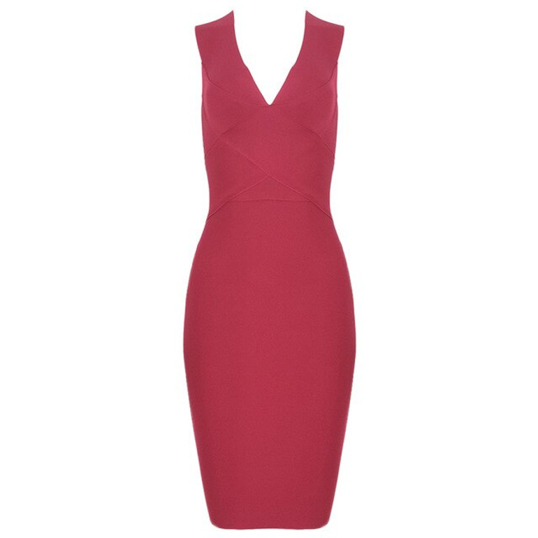 BEAUKEY Summer Women Bandage Dress Vestidos 2020 Red Orange Tank Sexy Deep V-Neck Sleeveless Bodycon Celebrity Runway Party Dres