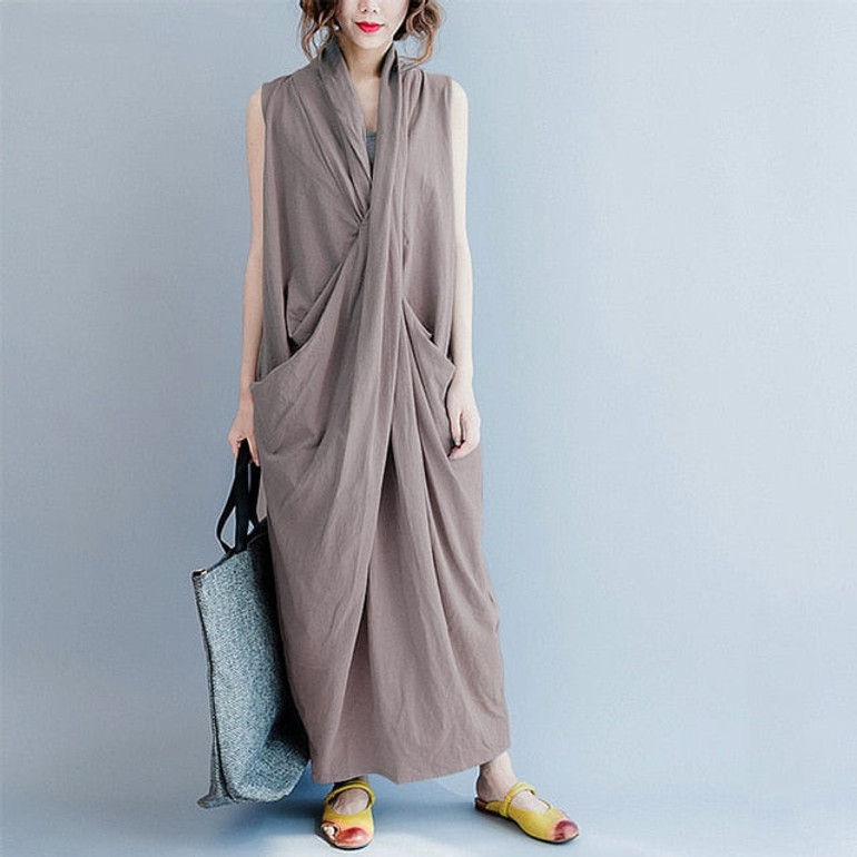 Women Dress Vestidos V Neck Sleeveless Solid Cotton Linen Loose Party Beach Dress Robe Casual Dresses Plus size Women's Clothing Women Dress Vestidos V Neck Sleeveless Solid Cotton Linen Loose Party Beach Dress Robe Casual Dresses Plus size Women's Clothing