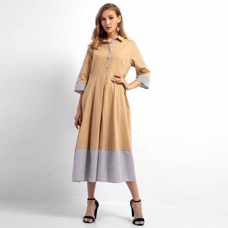 2019 Striped Embroidery Patchwork Muslim Abaya Long Sleeve Women Dress Dubai Islamic Arab Moroccan Kaftan Robe  4.15