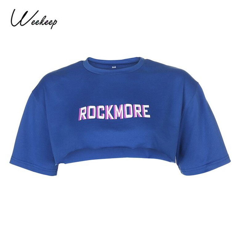Weekeep Letter Print Streetwear Crop Top Women Oversized Short Sleeve Summer Casual T Shirts Fashion Ladies T Shirt Harajuku Tee