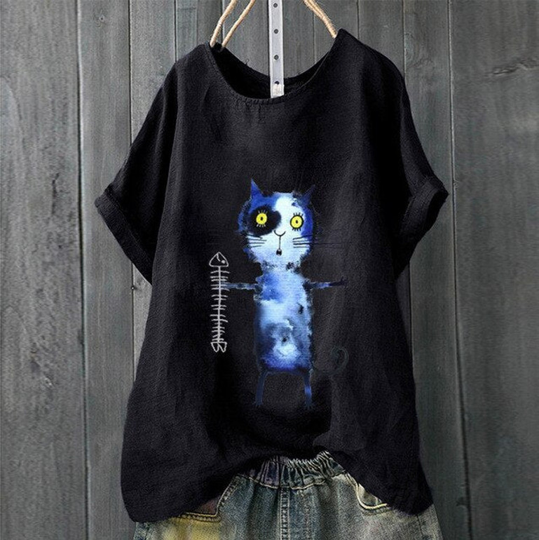 Women Plus Size Cat Short Sleeve T-Shirt