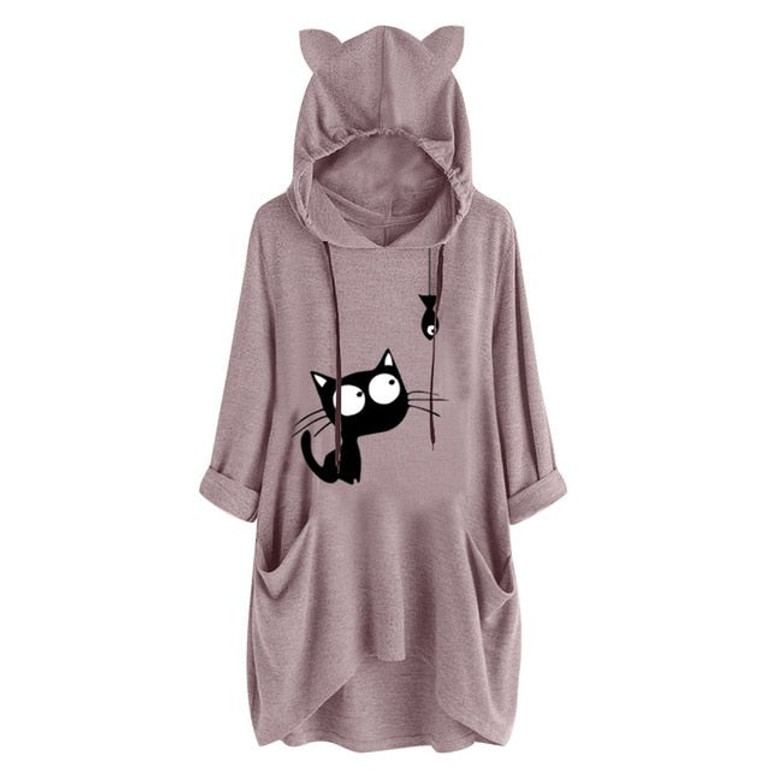 Women Cat Ear Print Hoodie Women Cat Ear Print Hoodie