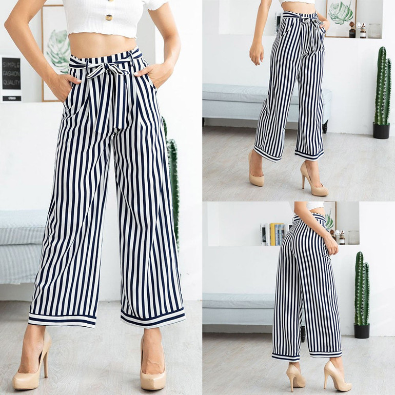 Women Casual  Stripes Pants Trousers Pants Trousers Ladies Loose Pants