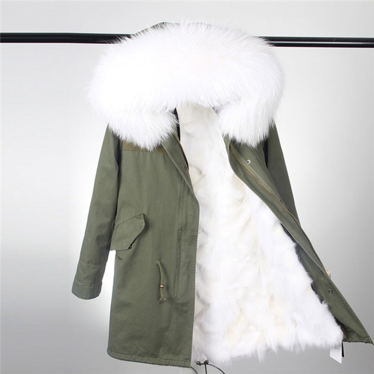 2018 new fashion women luxurious Large raccoon fur collar hooded coat warm Fox fur liner parkas long winter jacket top quality